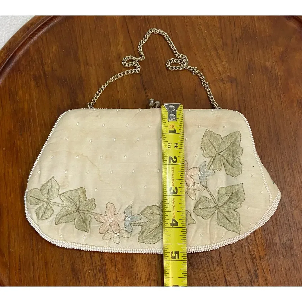 Vintage Embroidered Clutch Purse Seed Beads Made in Japan READ